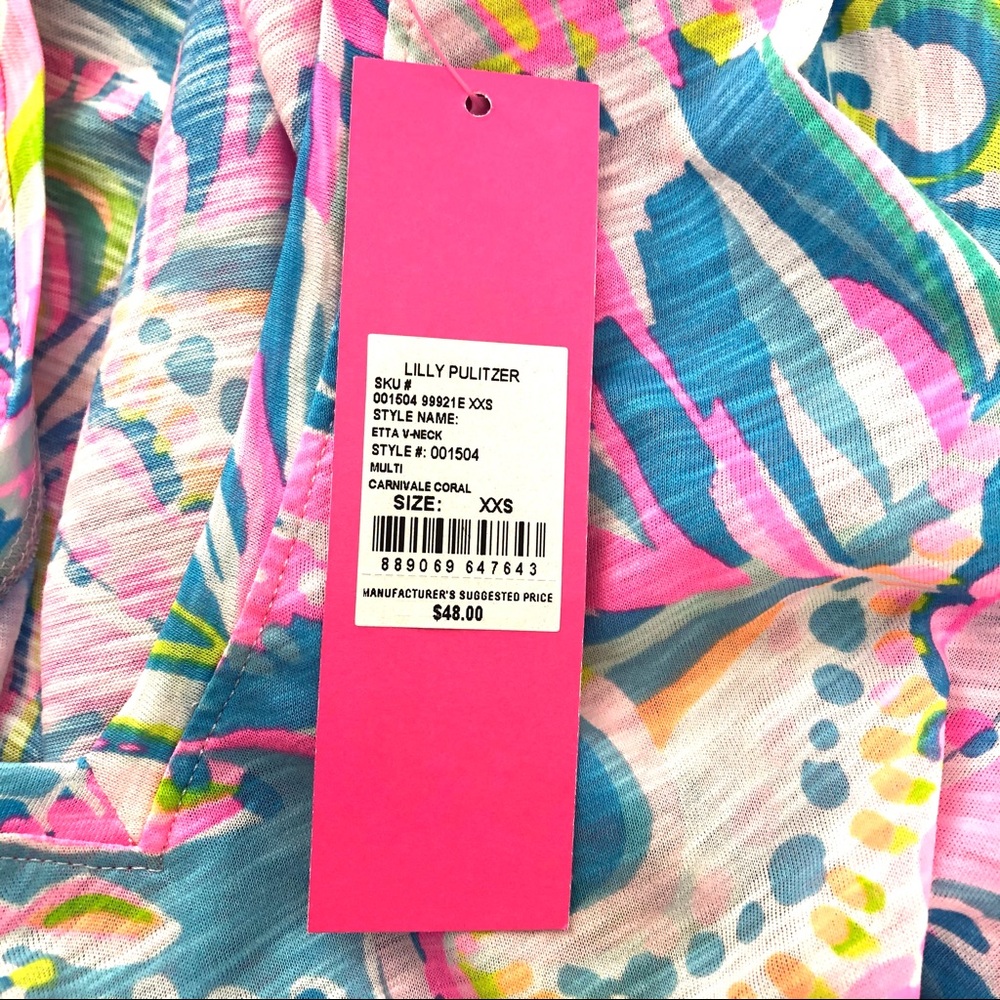 Lilly Pulitzer Pink Blue Etta Top Carnival Coral - Picture 7 of 9